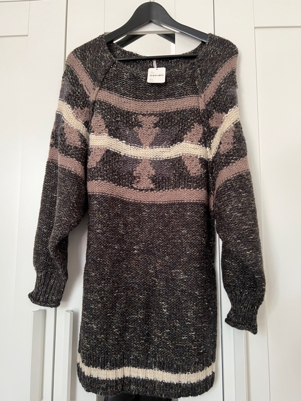 Free People Cozy Knit Patterned Women's Sweater Dress - Charcoal & Mauve